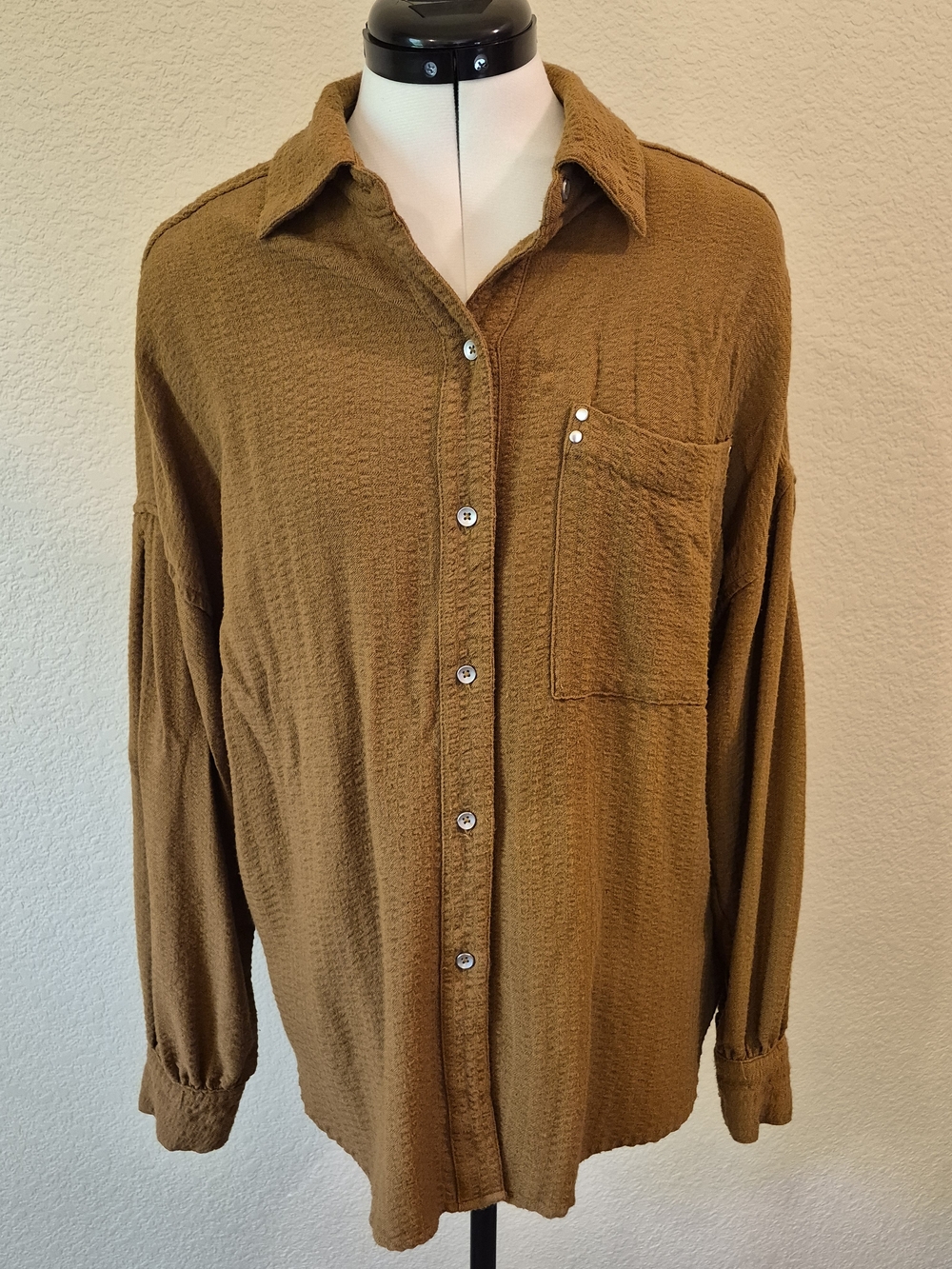 BKE Women's Button-Down Shirt in Mustard Brown